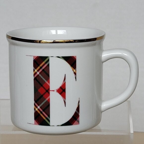 Pottery Barn Stewart Plaid Stoneware Initital Alphabet "E" Christmas Coffee Mug - Picture 8 of 10